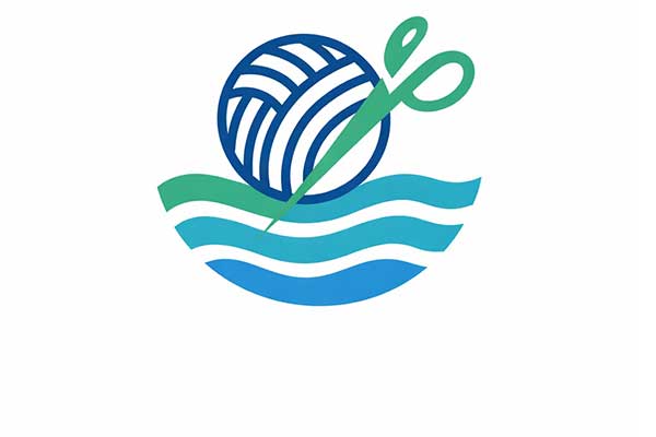Logo mit Wollknäuel, Schere und Wellenlinien